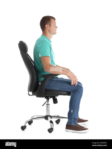 Man Sitting In Office Chair On White Background Posture Concept Stock