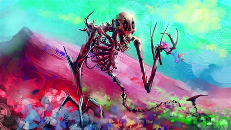 Artwork Fantasy Art Digital Art Skeleton Colorful Flowers