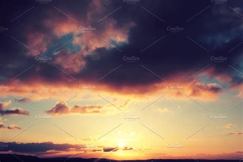 Warm Sunset Containing Sky Cloud And Warm High Quality Nature Stock