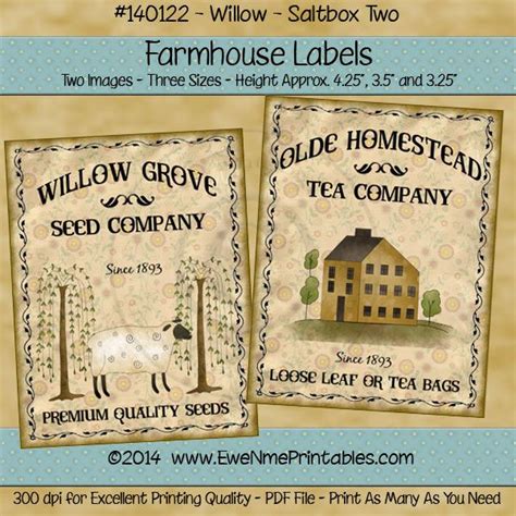 Printable Farmhouse Labels Pdf File Saltbox Willow Two Farmhouse