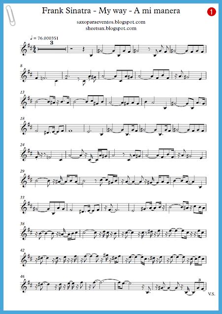 My Way Frank Sinatra Score And Track Sheet Music Free Free Sheet Music For Sax