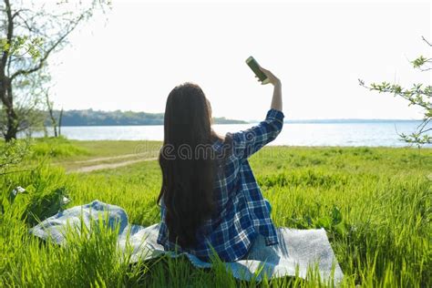 Beautiful Young Woman Taking Selfie Near River Stock Image Image Of Carefree Outdoors 150117457
