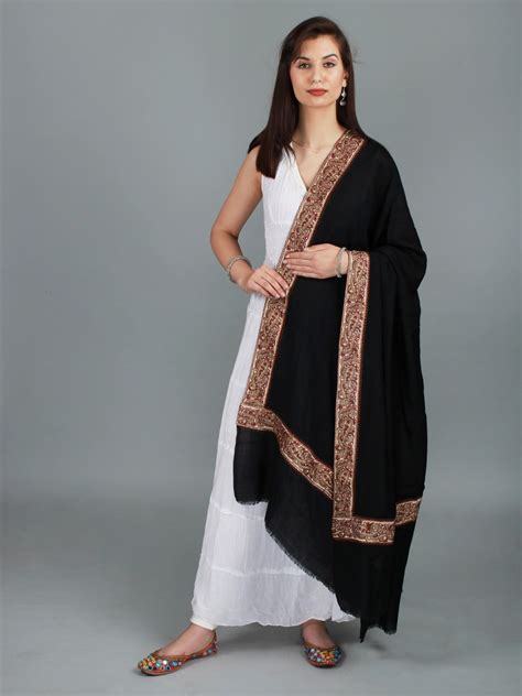 Black Beauty Shawl From Amritsar With Paisleys Needle Embroidered Patch