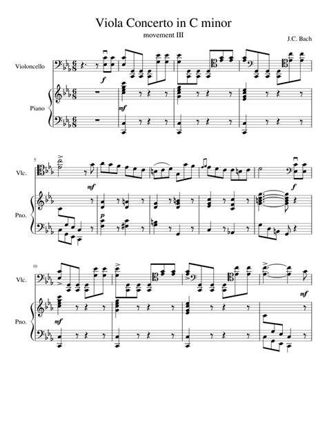 Viola Concerto In C Minor Sheet Music For Piano Cello Solo