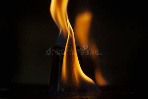 Flames In Dark One Flame On Black Background Ignition Details Stock