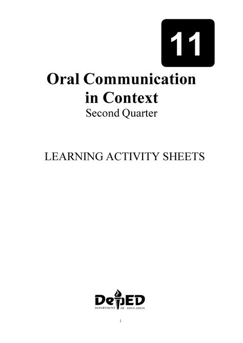 Oral Communication Q2 Las I 11 Oral Communication In Context Second