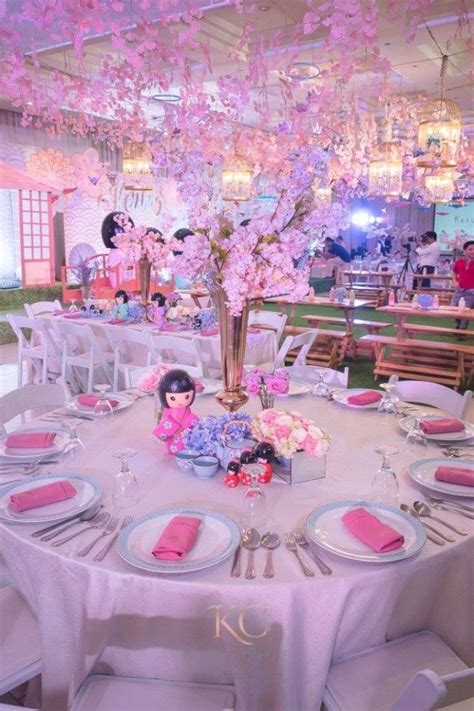 Table Setting Japanese Theme Parties Quinceanera Party Cherry Blossom Theme