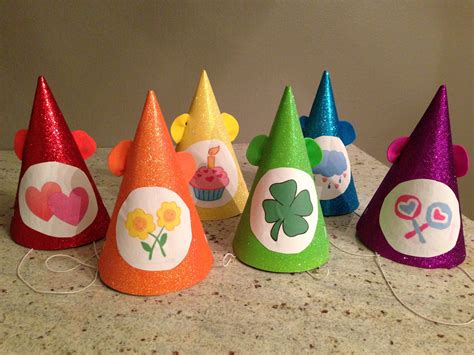 Care Bears First Birthday Glitter Party Hats With Care Bear Tummy Stickers And Ears Made For My