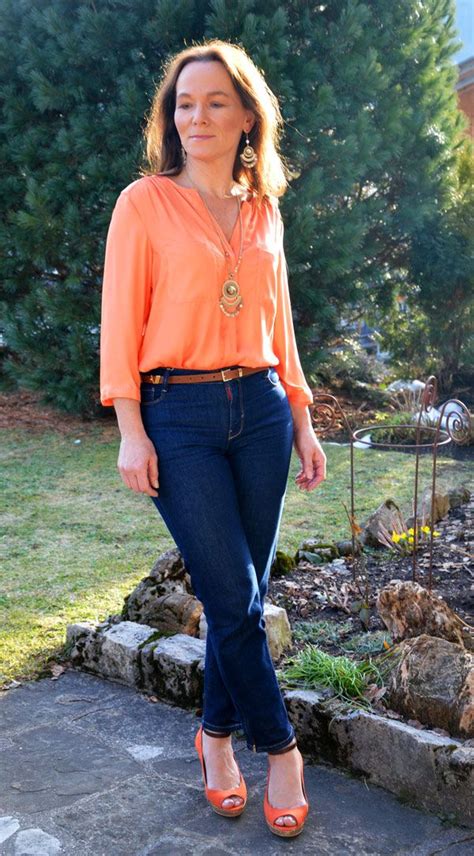 Orange And Jeans Fashion For Women Over 40 Older Women Fashion Fashion