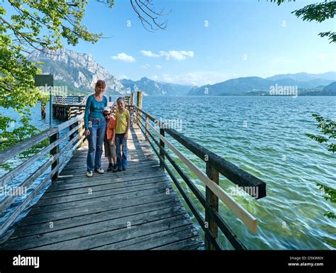 Traunsee Summer Lake Gmunden Austria Wooden Pass To Seeschloss Ort