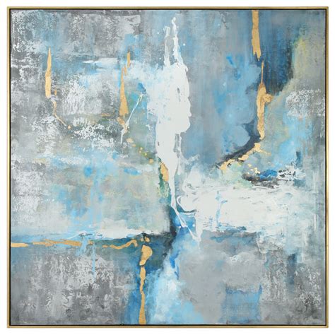 Oversize Abstract Gold Gray Blue White Modern Art Painting