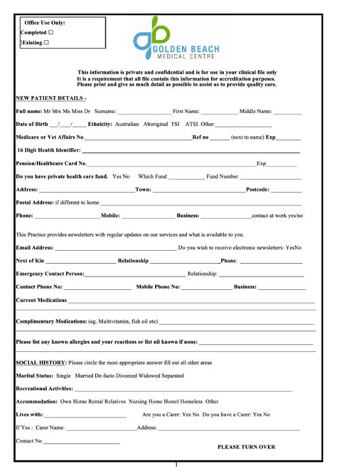 New Patient Health History Form Printable Pdf Download