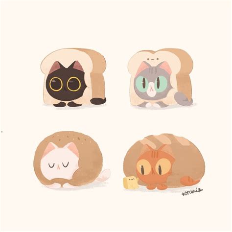 Cat And Bread On Behance Cute Cat Illustration Cute Animal Drawings