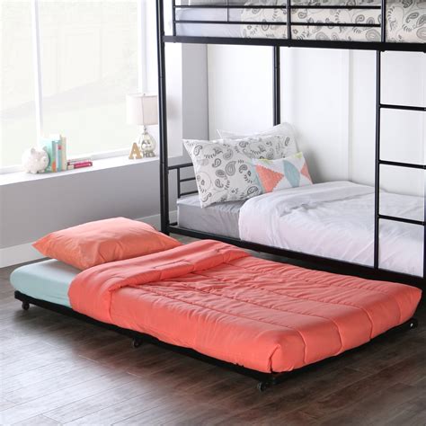 This contemporary container themed metal bunk bed is crafted with an industrial look that is an ideal addition to your bedroom. Bunk Beds Kids Black Metal Twin Bed Roll-Out Trundle Frame ...