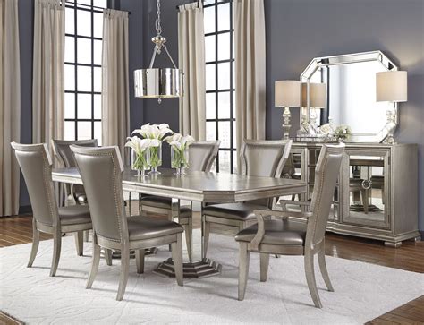 A traditional look with details like turned legs give it that little extra. Couture Silver Rectangular Extendable Double Pedestal ...