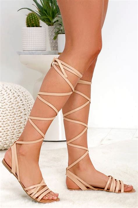 Cute Nude Sandals Flat Sandals Leg Wrap Sandals
