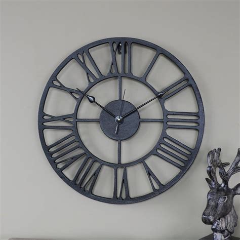 Black Metal Skeleton Wall Clock With Roman Numerals New In