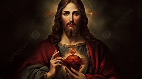 An Image Of Jesus Holding A Red Heart Background Jesus With Sacred
