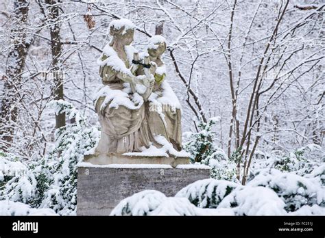 Snow Covered Parkland In Tiergarten Park In Central Berlin In Winter