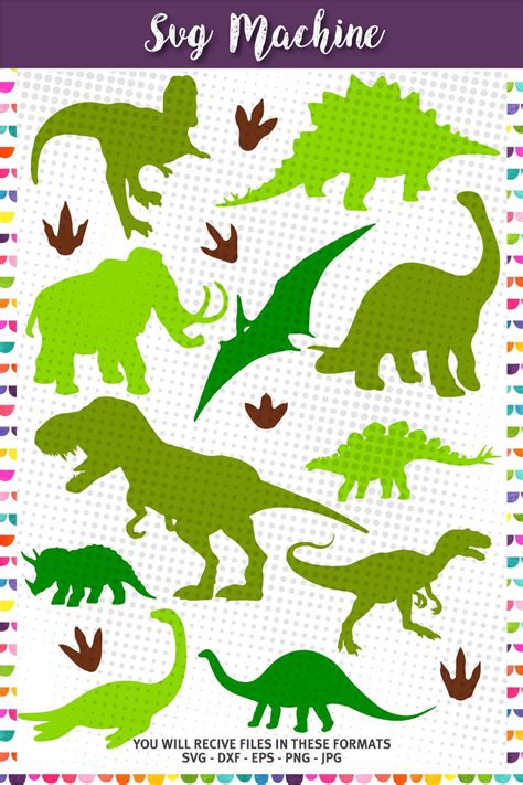 Dinosaurs Silhouettes Dinosaur Set Silhouette Files Svg Files Png Eps Dxf Instant