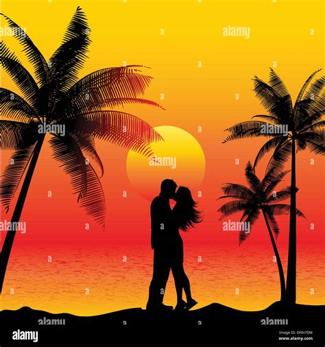 Kissing Couple Silhouette Sunset