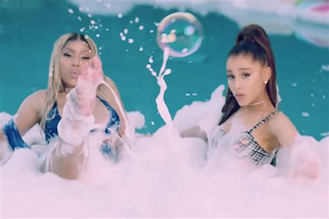 Nicki Minaj Ariana Grande Lather Up In Bubbly Bed Video Teaser