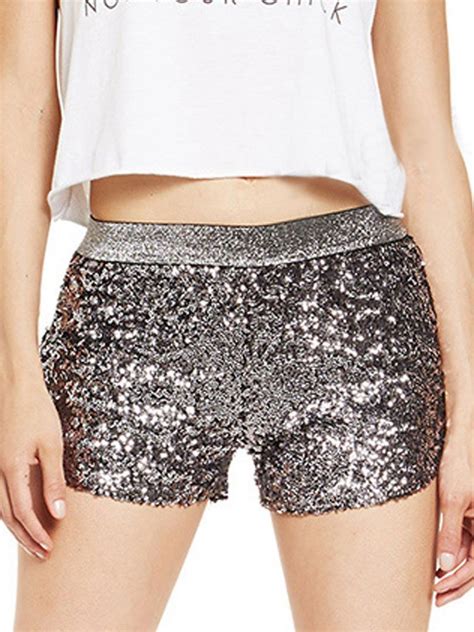 Silver All Over Sequin Split Side Shorts Designer Plus Size Clothing
