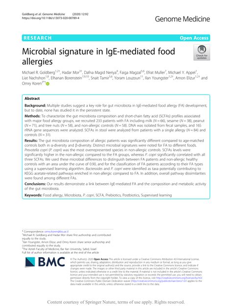 Pdf Microbial Signature In Ige Mediated Food Allergies