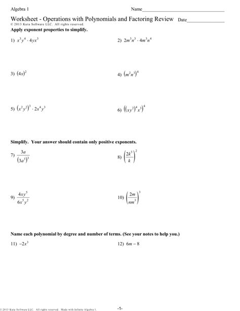 Perform Operations On Real Numbers And Polynomials Worksheets