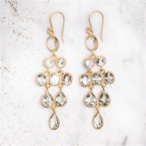 Green Amethyst Gold Chandelier Drop Earrings By Rochejewels