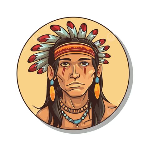 Cartoon Indian Man With Feathers Vector Clipart Sticker Design With