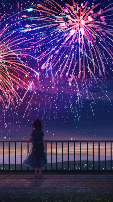 Anime Girl Wallpaper 4k Fireworks Colorful Dream Alone Mood