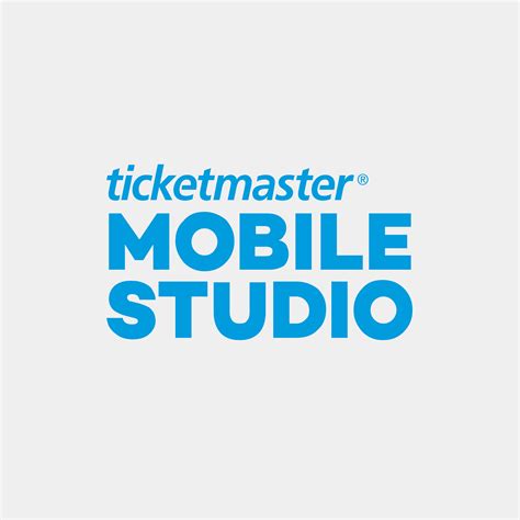 the ticketmaster mobile studio logo is shown in blue on a white