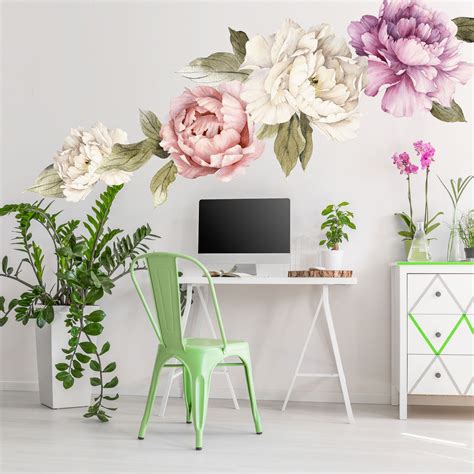 Floral Wall Mural Large Peony Wall Stickers Watercolor