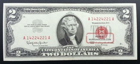 1963 2 Dollar Bill Red Seal Crisp Gem Unc