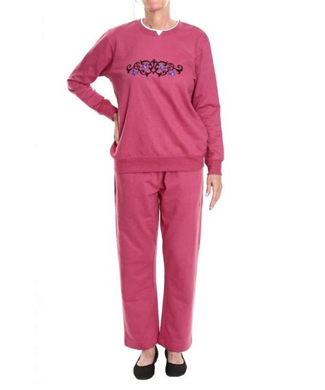 Women S Embroidered Fleece Sweatsuit Set Berry Cj11lf7htd5