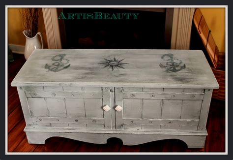 Art Is Beauty Lane Cedar Chest Nautical Makeover With Paint And Freezer Paper Transfer