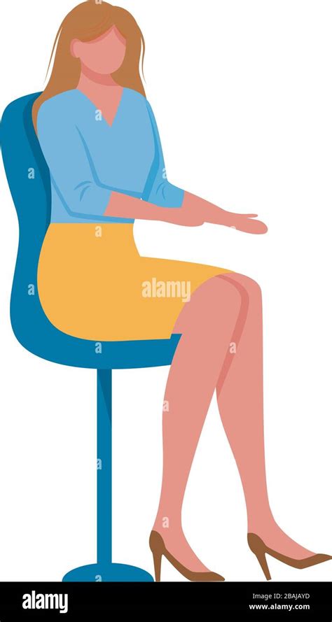 Young Woman Sitting On Chair Flat Vector Illustration Stock Vector