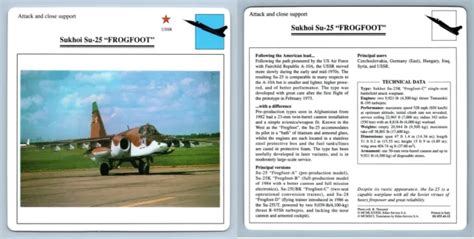 Sukhoi Su 25 Andfrogfootand Attack Warplanes Collectors Club Card 127
