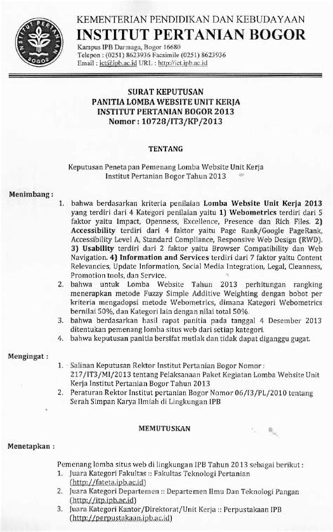 Contoh Surat Keputusan Pemenang Lomba