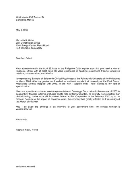 Application Letter In Philippines Sample Application Letter For