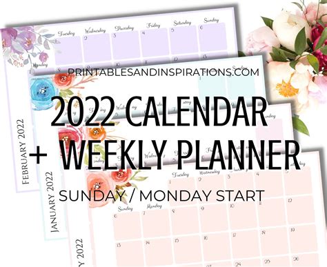 Free Printable 2022 Monthly Calendar Weekly Planner Printables And