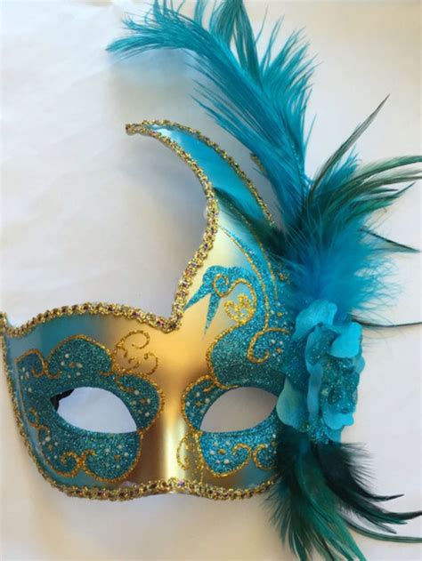Teal And Gold Venetian Style Mardi Gras Mask Mardi Gras Mask Masquerade Mask Diy Mardi Gras