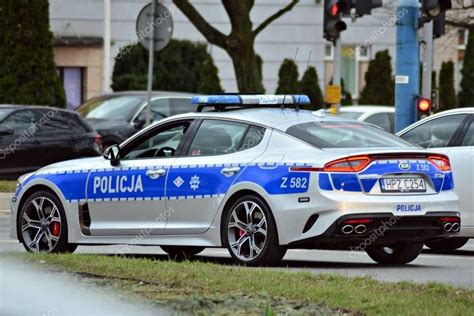 Warsaw Poland March 2019 Police Car Patrol Police Sign Door Stock