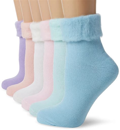 Fm Womens 6 Pack Super Soft Thermal Bed Socks In Pastel Colours Size