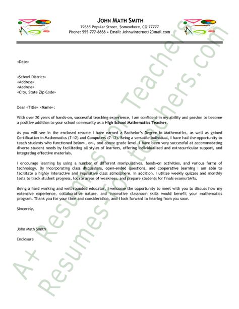 Applying for teaching positions can be daunting because of all of the materials you need to submit. Math Teacher Cover Letter Sample | Teacher cover letter ...