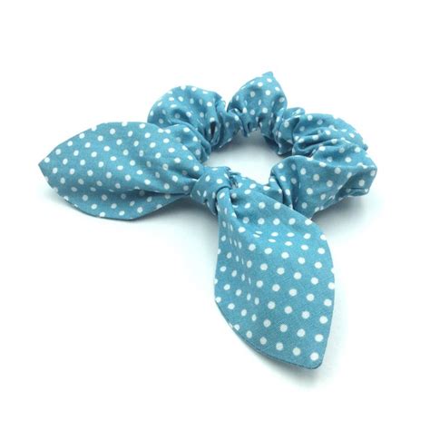 This tutorial includes an optional bunny ear bow too. Light blue dots print hair scrunchie, rabbit ear scrunchie, bunny ear scrunchie, hair band, bow ...
