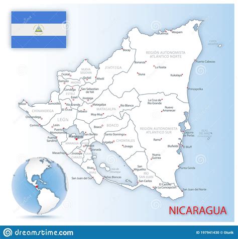 Mapa Administrativo De Nicaragua Mapa Administrativo De Nicaragua Con