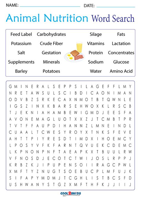 Printable Nutrition Word Search Cool2bkids