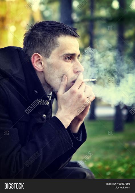 Sad Man Cigarette Image And Photo Free Trial Bigstock